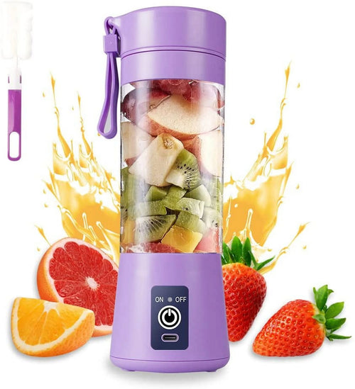 Portable Blender USB Rechargeable Juicer Cup with Six Blades Smoothies Mixer Fruit Machine 380Ml Water Bottle for Sports Travel Outdoors