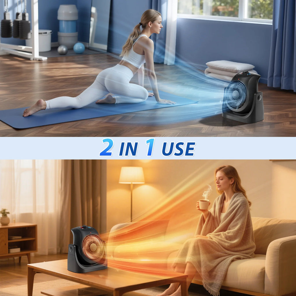 Fan and Heater Combo 2 in 1 Personal Personal Electric Table Fan for Bedroom 1500W, Black