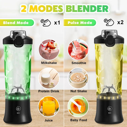 Portable Blender Personal Juicer for Shakes and Smoothies - 20 OZ Electric Protein Shaker Bottle with 6 Blades, Travel Lid, USB-C Rechargeable - Mini Small Blender Cup for Kitchen, Office, Gym