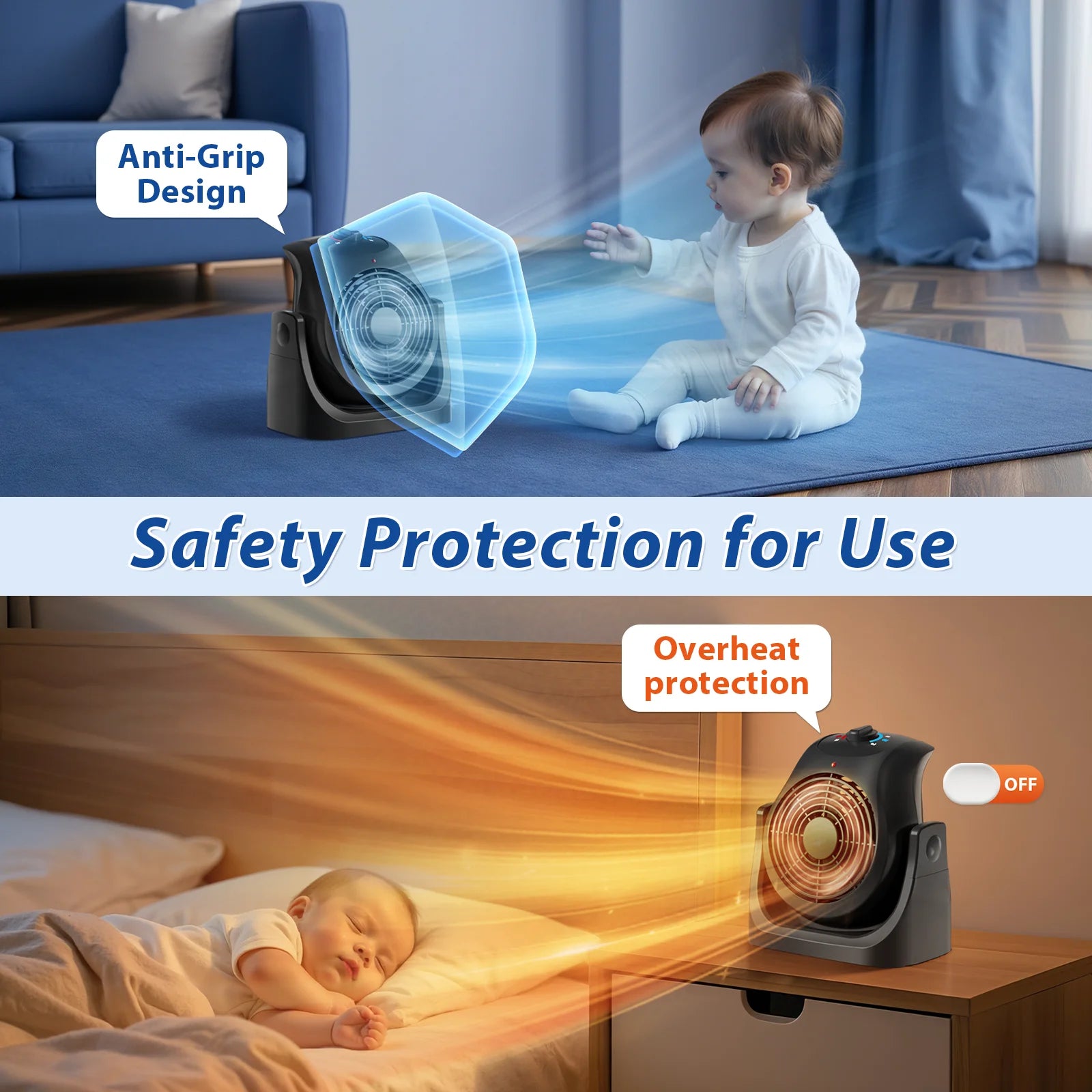 Fan and Heater Combo 2 in 1 Personal Personal Electric Table Fan for Bedroom 1500W, Black