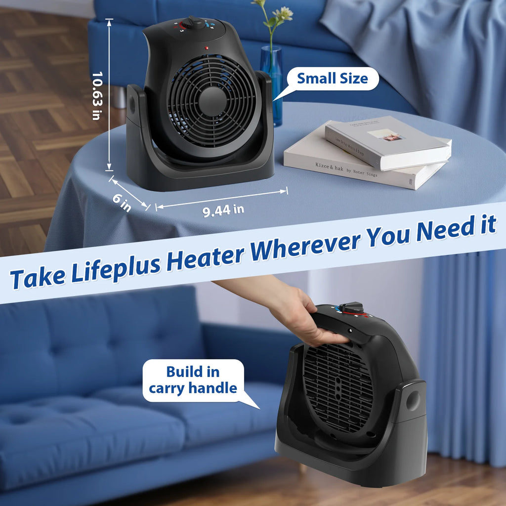 Fan and Heater Combo 2 in 1 Personal Personal Electric Table Fan for Bedroom 1500W, Black